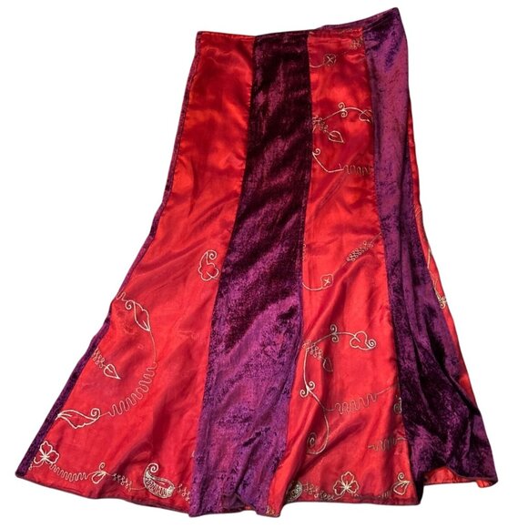 Vintage Velvet & Satin Embroidered Maxi Skirt Large Royalcore Boho Patchwork - Picture 7 of 7